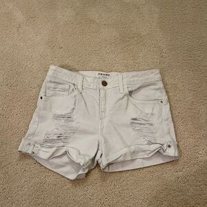 FRAME Denim "Le Garçon Short" White Distressed Jean Shorts Size 24!